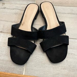 Black suede flat sandals
